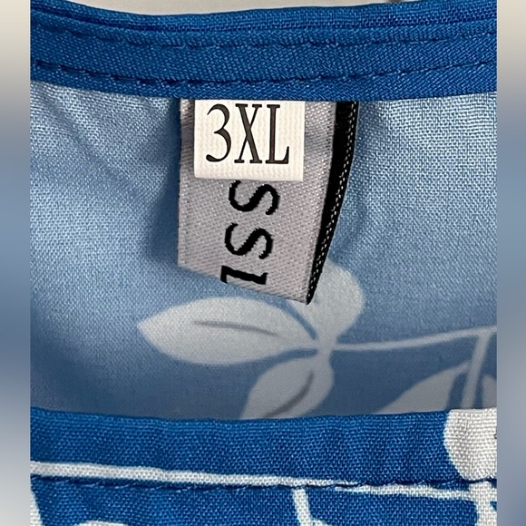 MISSLOOK Blue & White Blouse w/Red & Brown Birds & Geometric Shapes Size 3XL - Picture 5 of 6